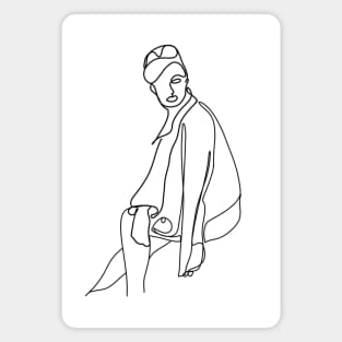 Modern minimal fashion illustration of a woman sitting down Magnet